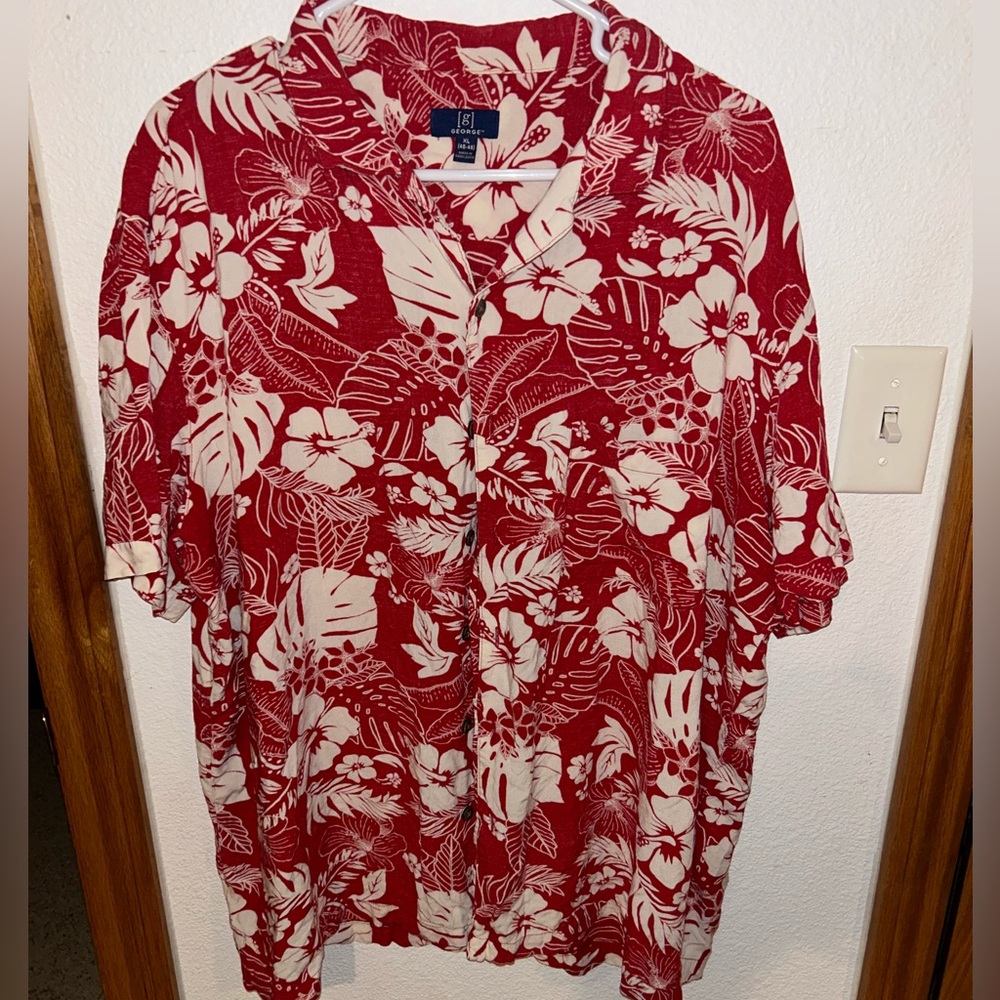 George Hawaiian Red/white button up